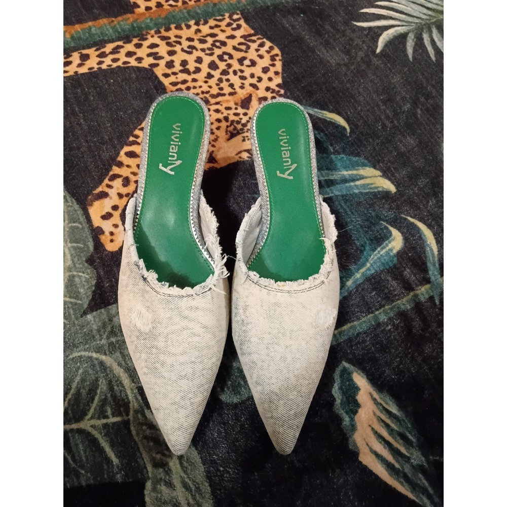 Vivianly Denim Kitten Heel Heels Women's Size 8 Pointed Toe Light Blue